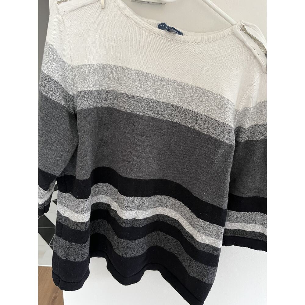 Karen Scott Woman 2X Cotton Sweater Boat Neck Black White Gray Oversize Relaxed